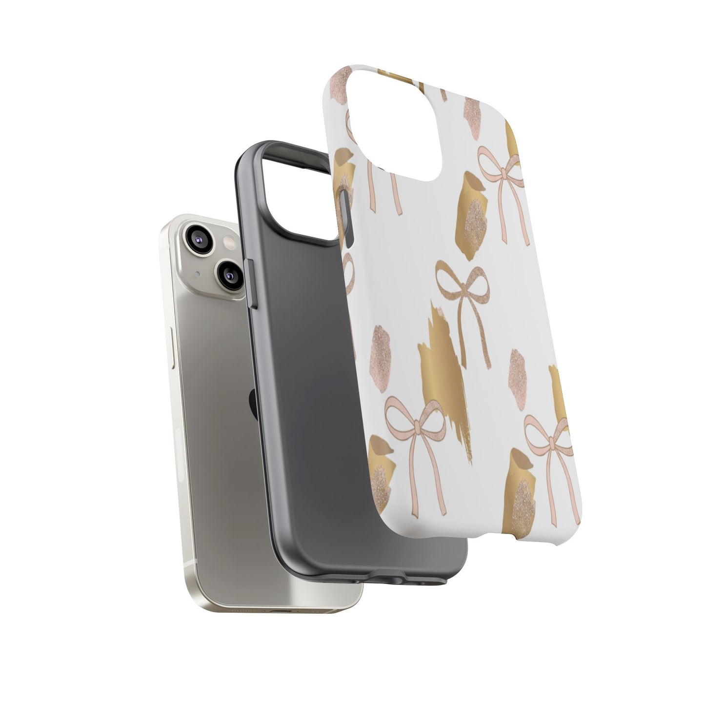 Phone Case — Gold Brushstroke & Blush Bow Pattern