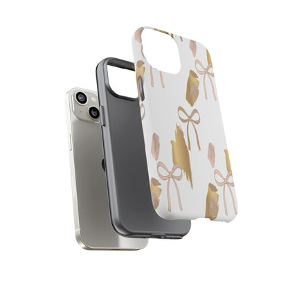 Phone Case — Gold Brushstroke & Blush Bow Pattern
