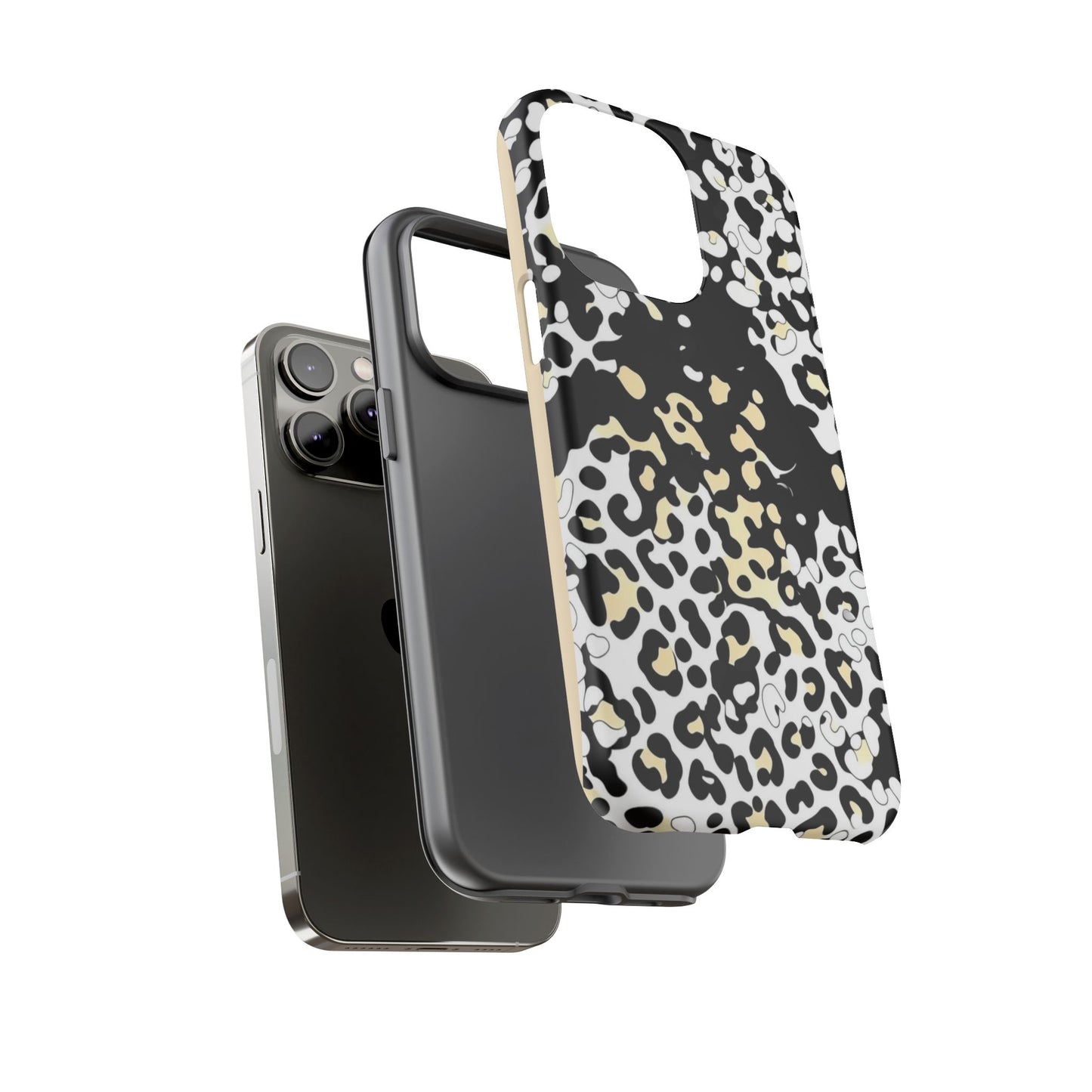Leopard Splash Tough Phone Case — Black & Cream Animal Print Protective Cover