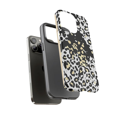 Leopard Splash Tough Phone Case — Black & Cream Animal Print Protective Cover