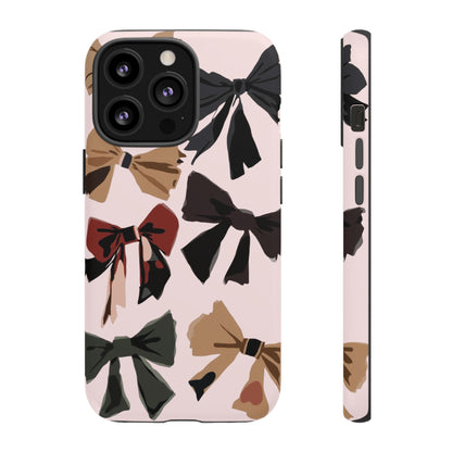 Bow Pattern Phone Case - Pink, Brown & Black Bows Protective Cover