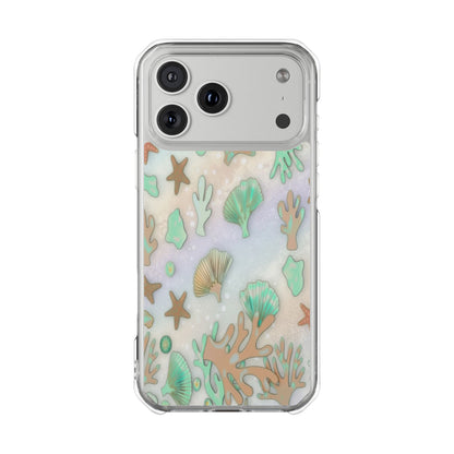 Clear Magnetic Phone Case — Iridescent Ocean Shells & Coral Design