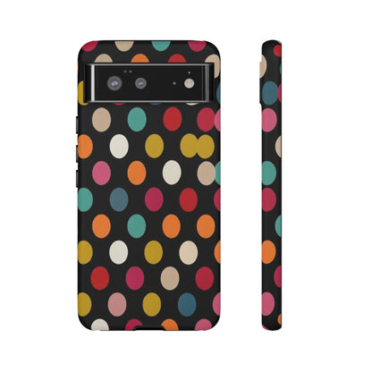 Polka Dot Tough Phone Case – Colorful Retro Dots on Black