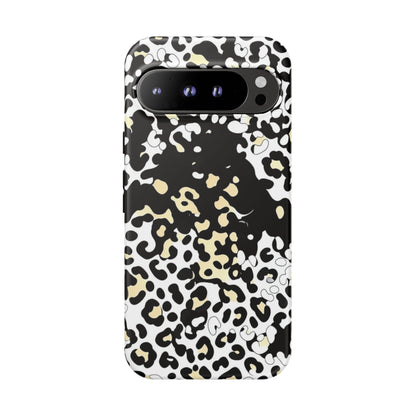 Leopard Splash Tough Phone Case — Black & Cream Animal Print Protective Cover