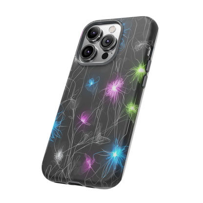 Neon Floral Tough Phone Case — Glow Flower Protective iPhone Cover