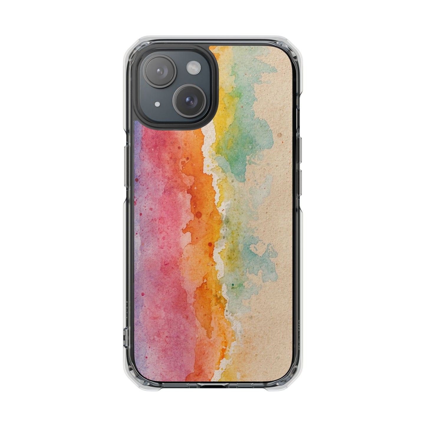 Clear Magnetic Phone Case — Watercolor Sunset Stripe Design