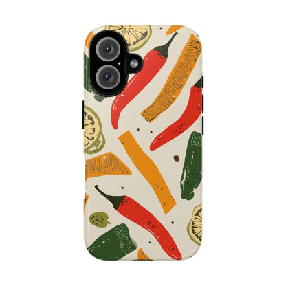 Spicy Peppers Phone Case – Colorful Chili, Lime & Citrus Pattern