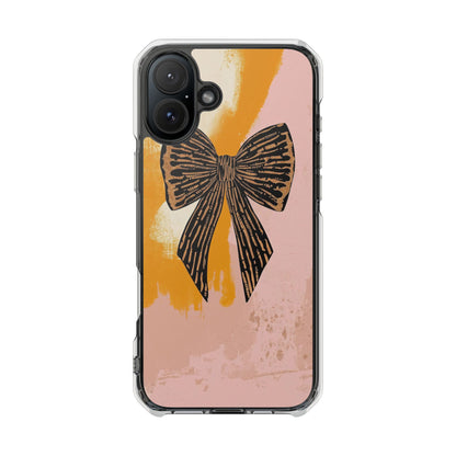 Clear Magnetic Phone Case —  Bow on Blush & Mustard Background