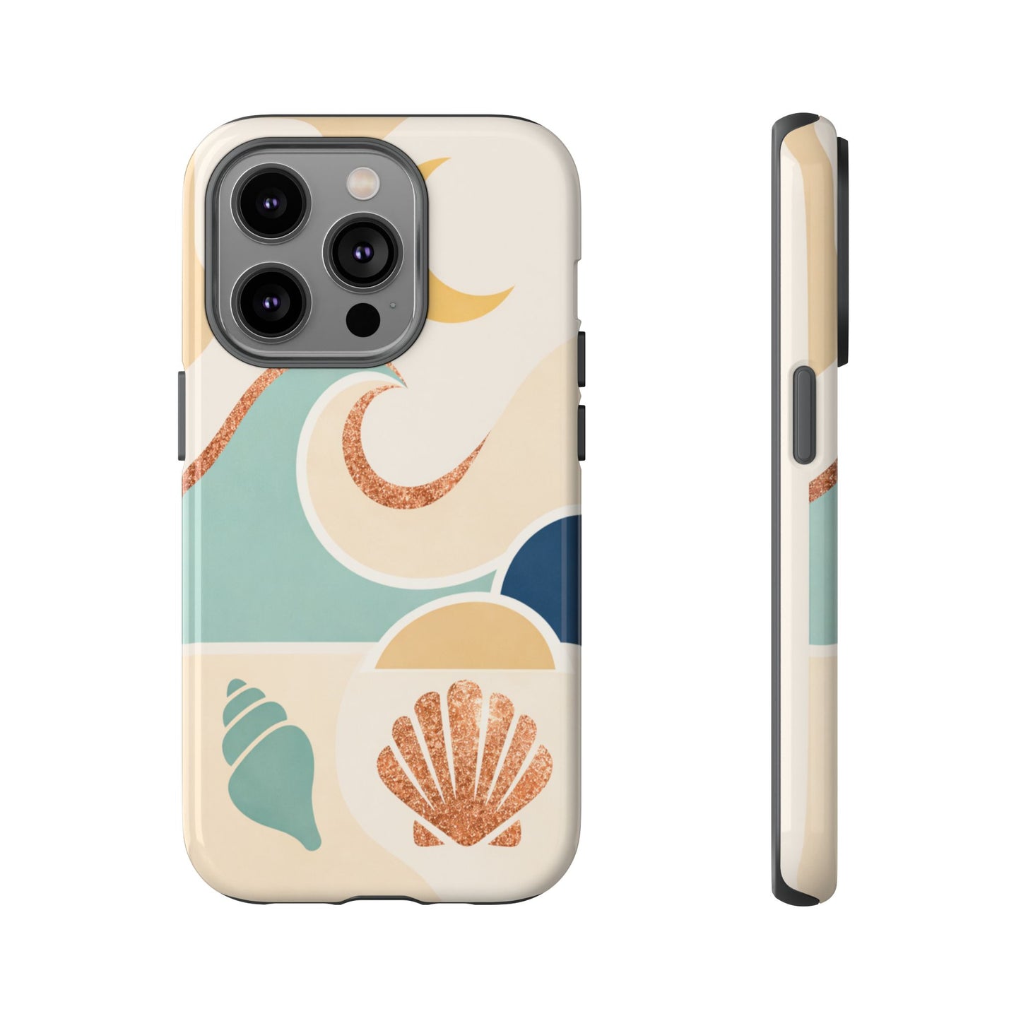 Sea Breeze Tough Phone Case — Retro Waves & Shells Design