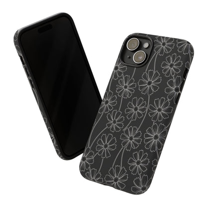 Floral Doodle Tough Phone Case — Black & Gray Daisy Pattern