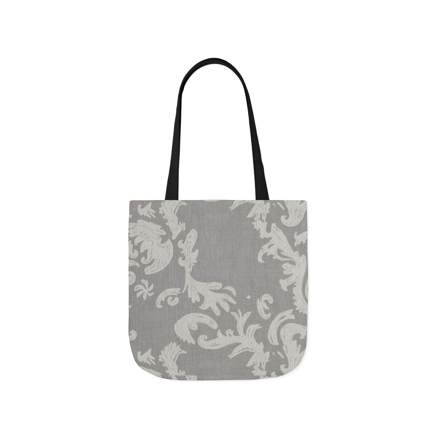 Gray Damask Canvas Tote Bag with Black Straps