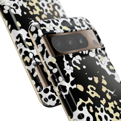 Leopard Splash Tough Phone Case — Black & Cream Animal Print Protective Cover