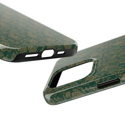 Vintage Floral Tough Phone Case — Green Damask Protective Cover