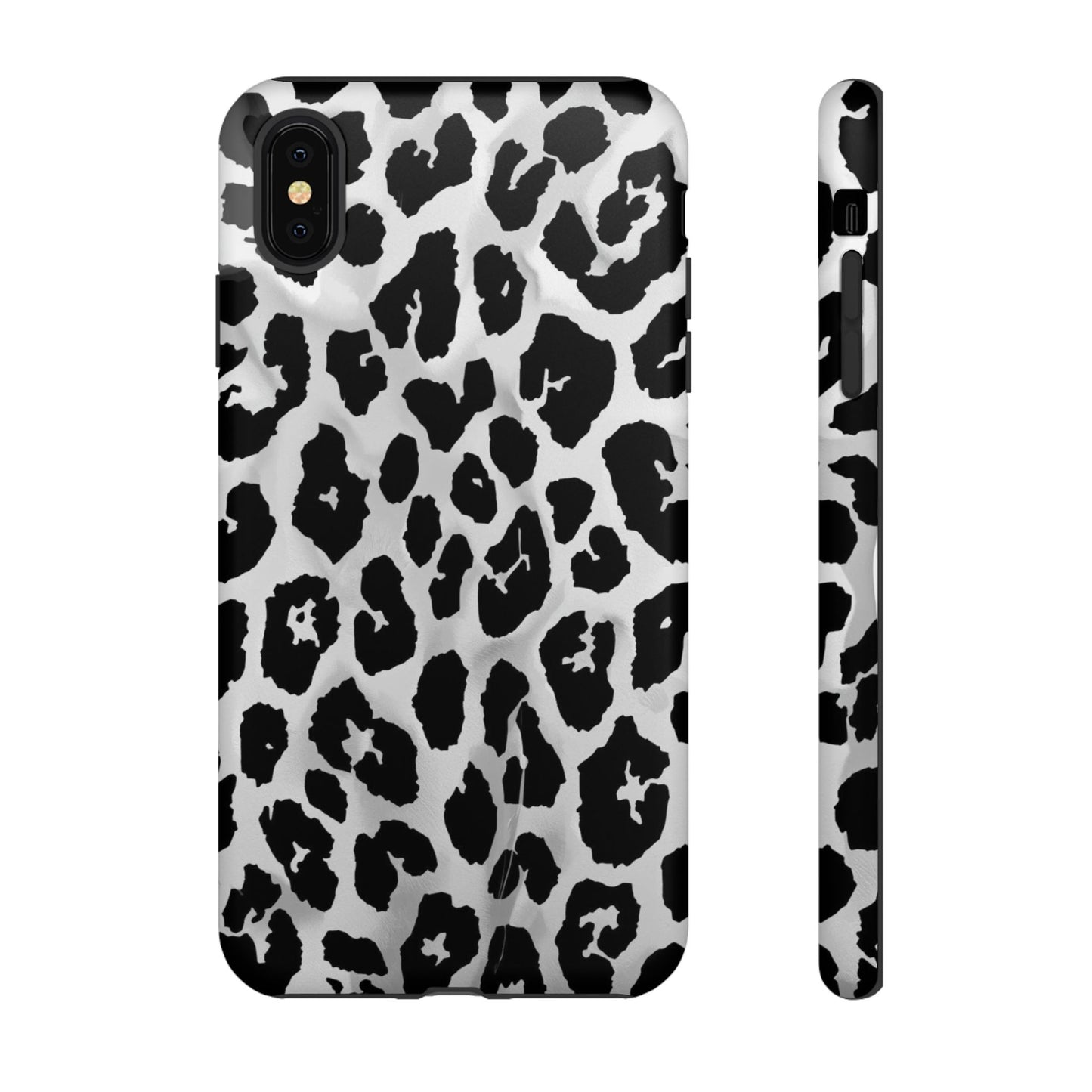 Leopard Print Tough Phone Case – Black & White Animal Pattern Protective Cover
