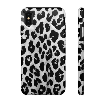 Leopard Print Tough Phone Case – Black & White Animal Pattern Protective Cover