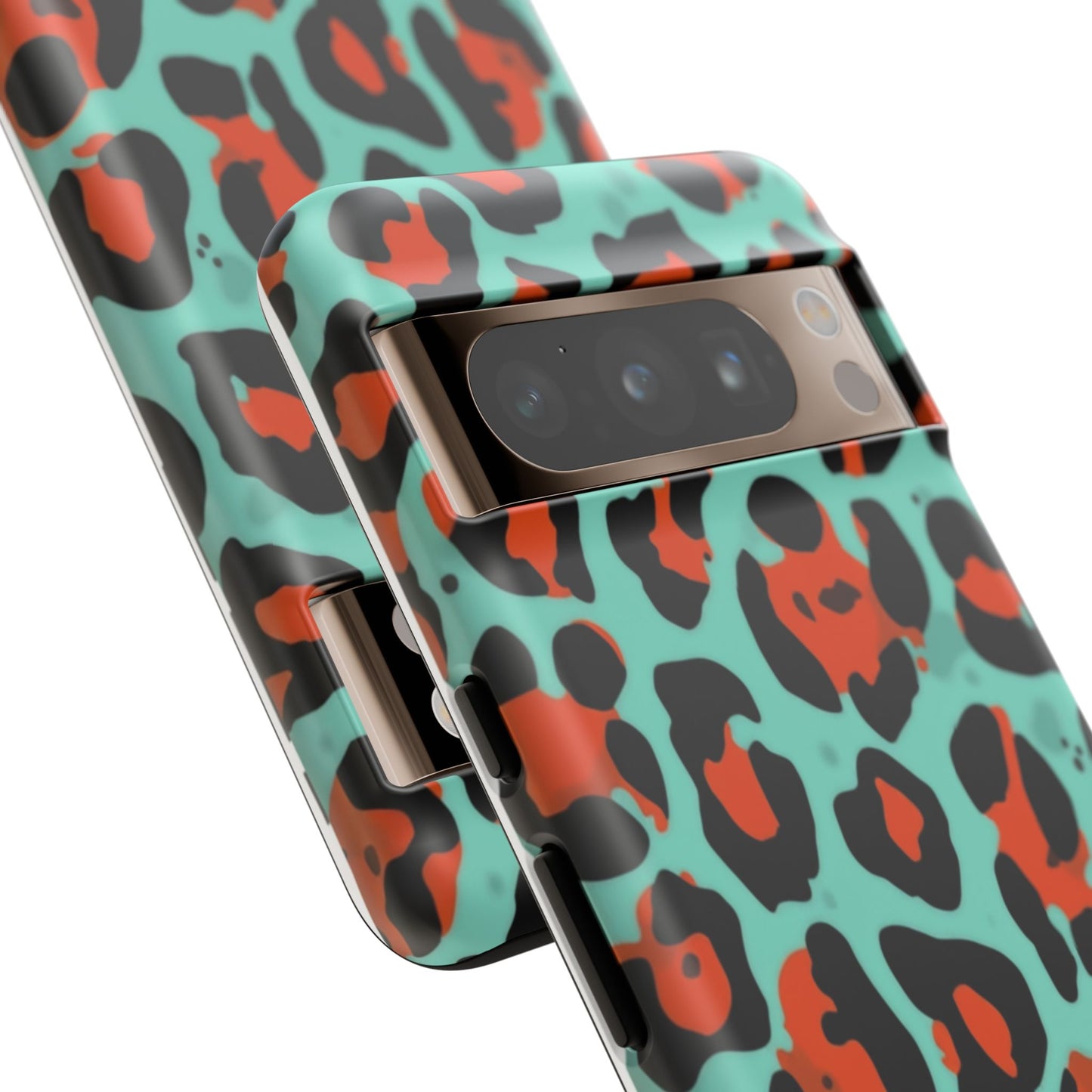 Leopard Print Tough Phone Case — Teal & Rust Protective iPhone Cover