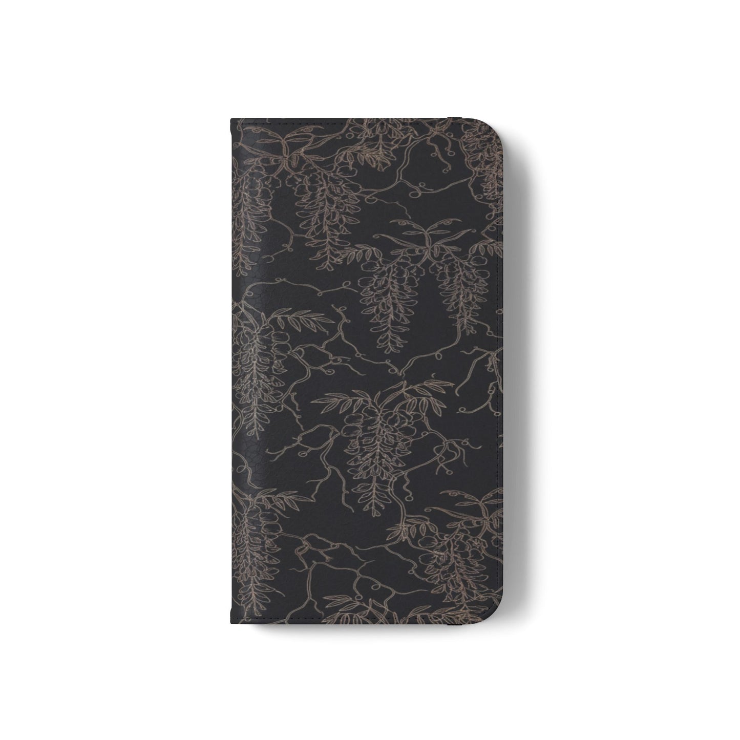 Botanical Noir Flip Phone Case — Dark Floral Wallet Cover with Card Slots