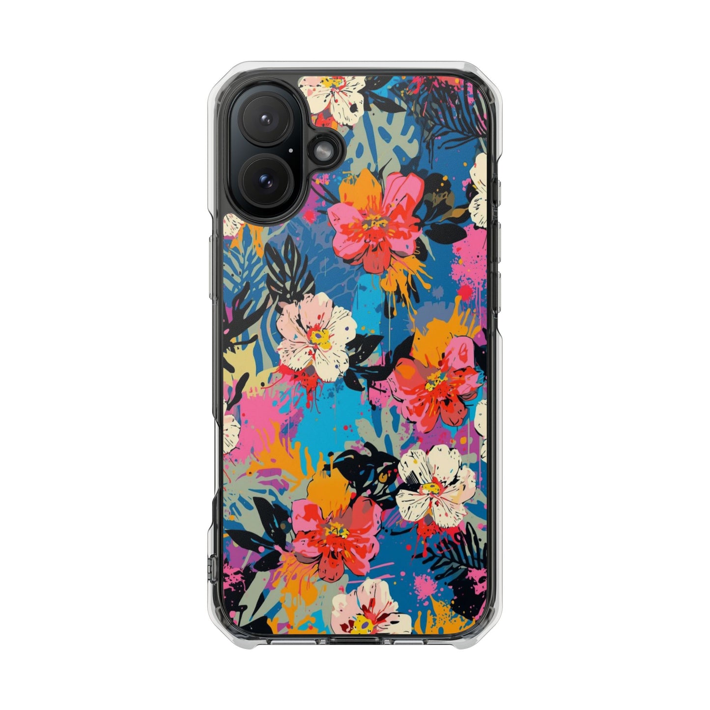 Clear Magnetic Phone Case — Bright Tropical Floral Impact Protection
