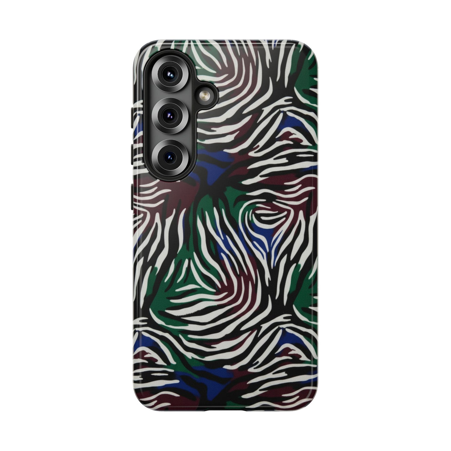 Zebra Camo Tough Phone Case – Green & Blue Animal Print Protective Cover