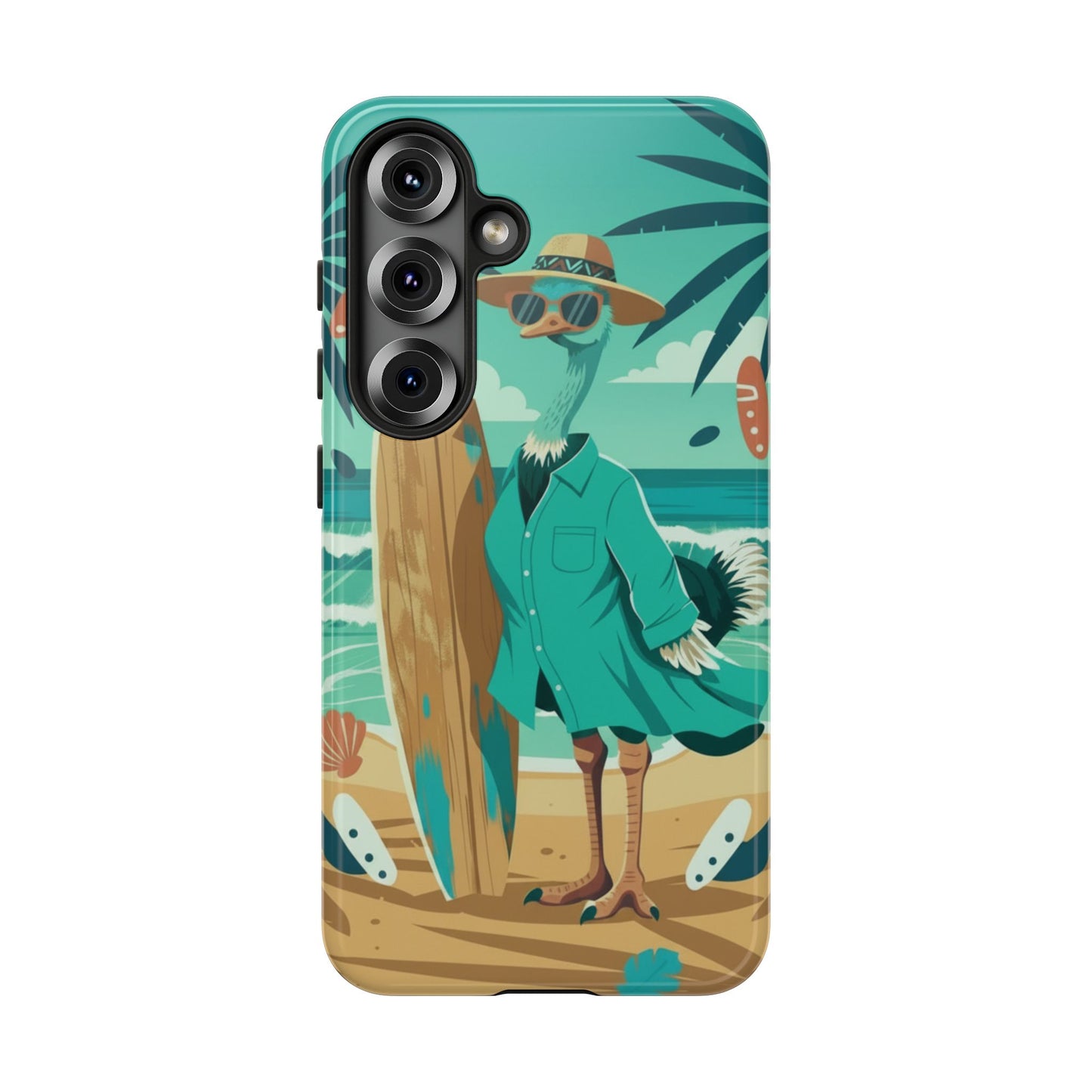 Phone Case — Retro Dressed Seagull Surfing Beach Illustration