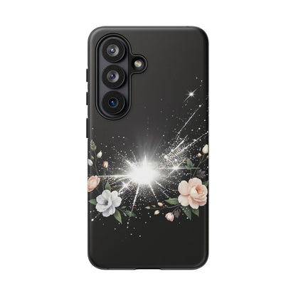 Floral Burst Phone Case — Protective Black Sparkle Design