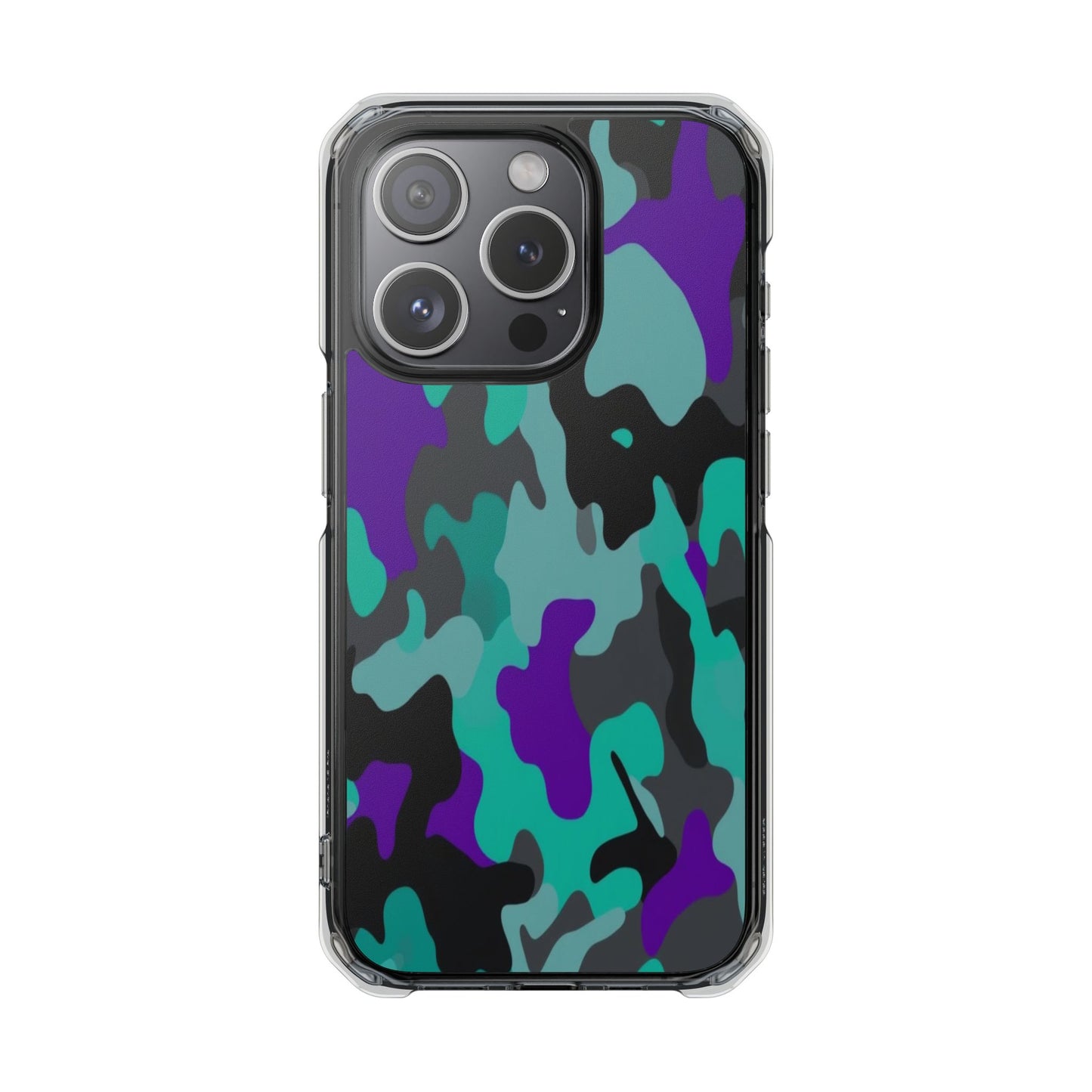 Camouflage Clear Magnetic Impact Phone Case — Teal & Purple Camo