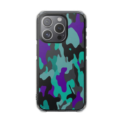 Camouflage Clear Magnetic Impact Phone Case — Teal & Purple Camo