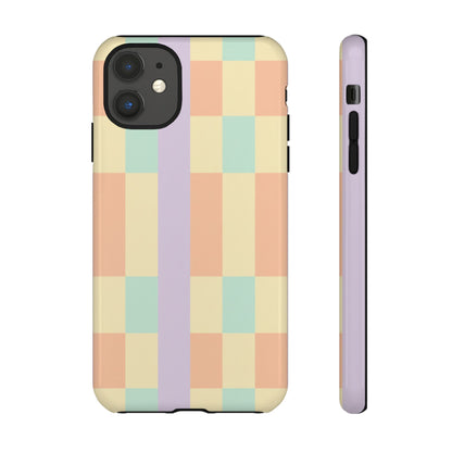 Pastel Checkered Phone Case — Retro Stripe Tough Case