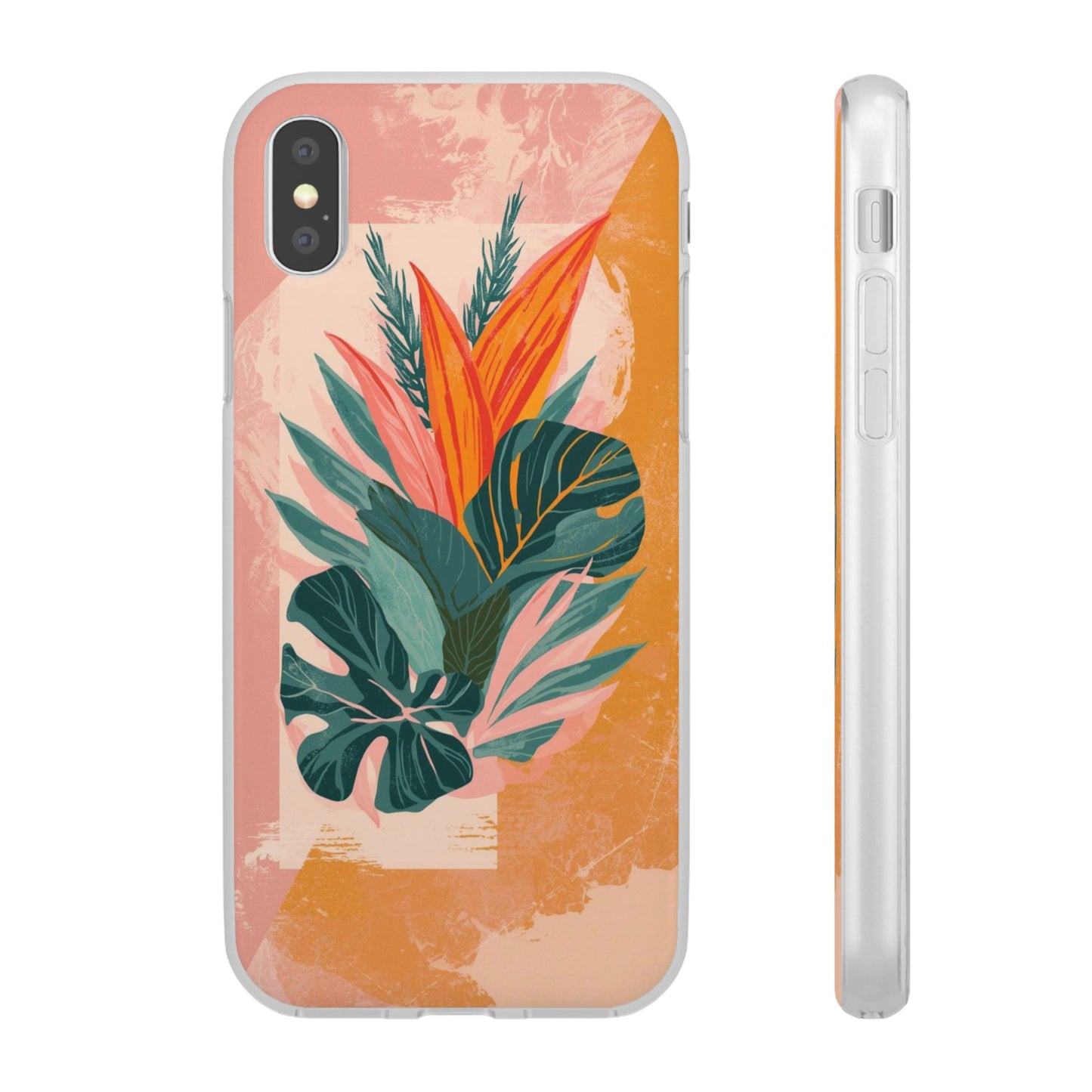 Tropical Botanical Phone Case — Pink & Orange Floral Flexi Case