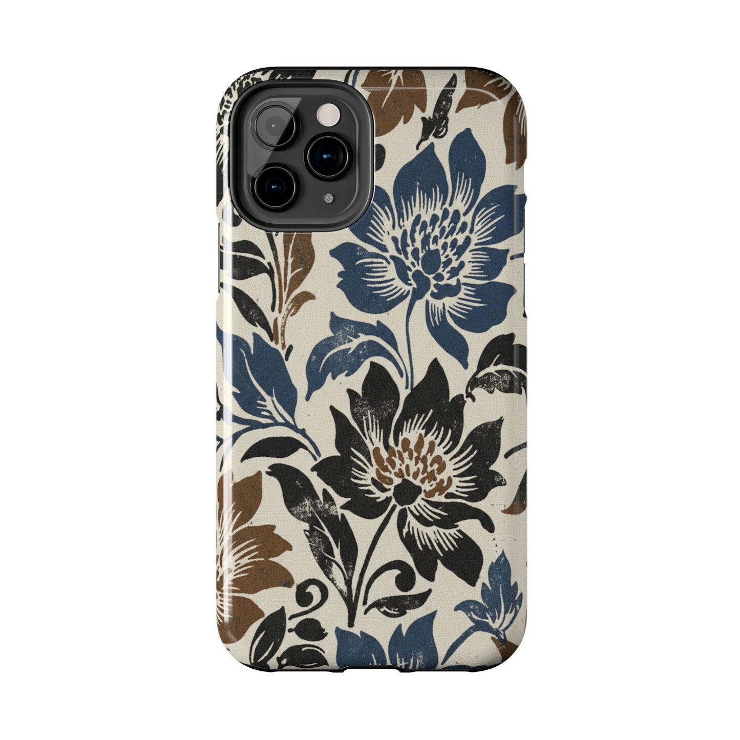 Floral Vintage Tough Phone Case — Blue & Brown Botanical Protection