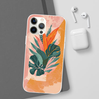 Tropical Botanical Phone Case — Pink & Orange Floral Flexi Case