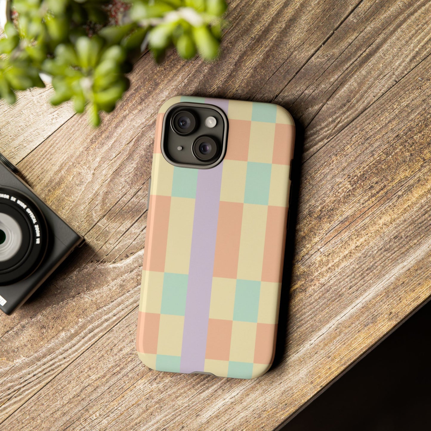 Pastel Checkered Phone Case — Retro Stripe Tough Case