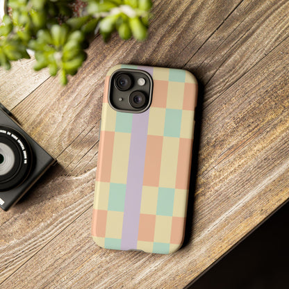 Pastel Checkered Phone Case — Retro Stripe Tough Case