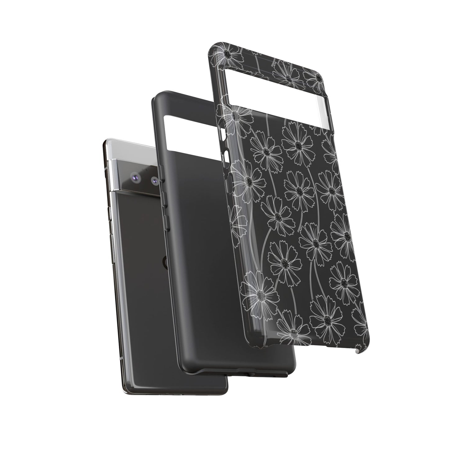 Floral Doodle Tough Phone Case — Black & Gray Daisy Pattern
