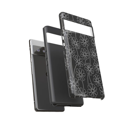 Floral Doodle Tough Phone Case — Black & Gray Daisy Pattern