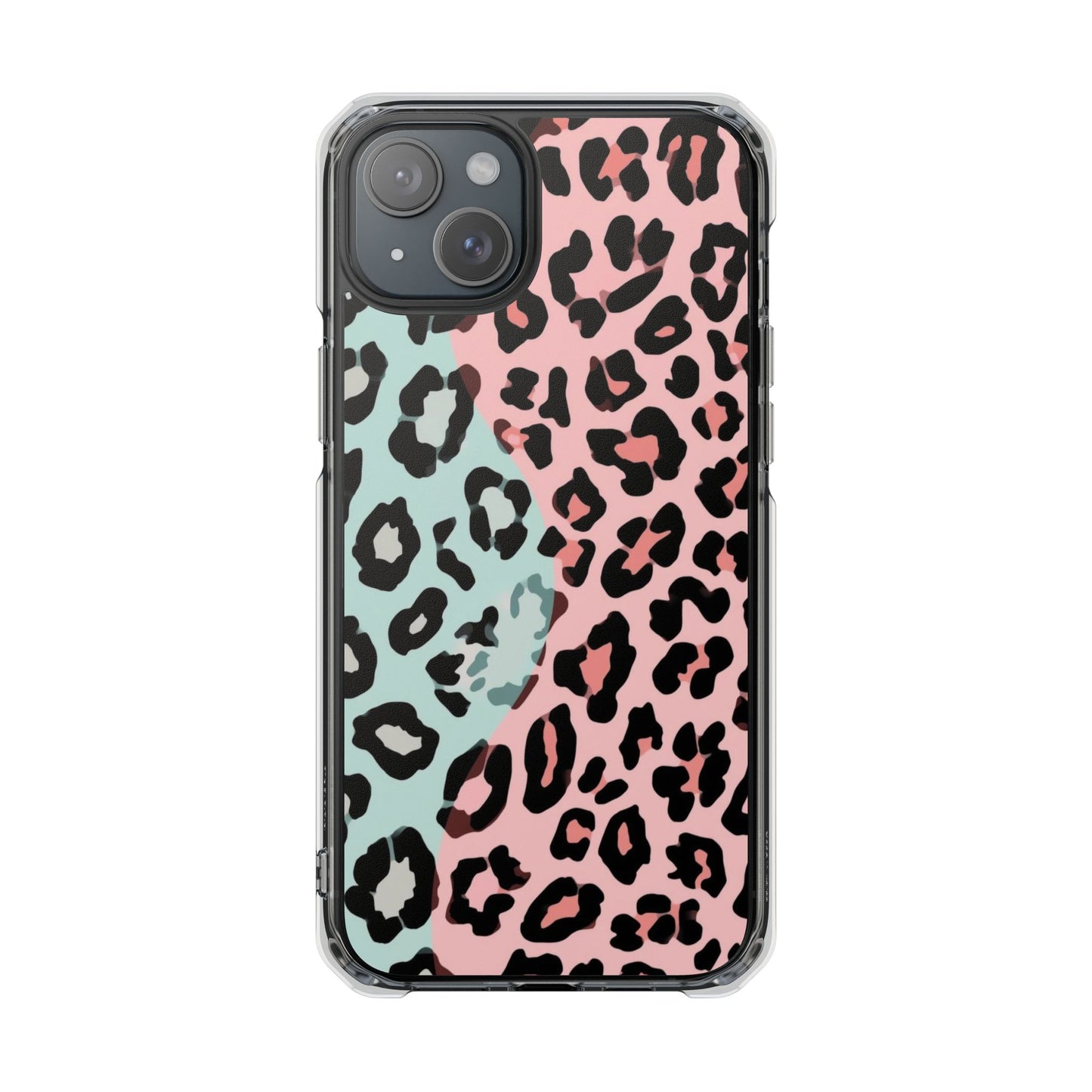 Clear Magnetic Phone Case — Pink & Mint Leopard Print