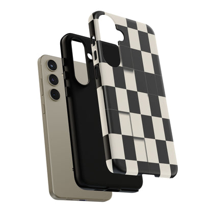 Checkerboard Tough Phone Case — Classic Black & Cream Grid Protective Cover