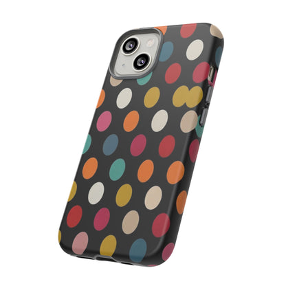 Polka Dot Tough Phone Case – Colorful Retro Dots on Black