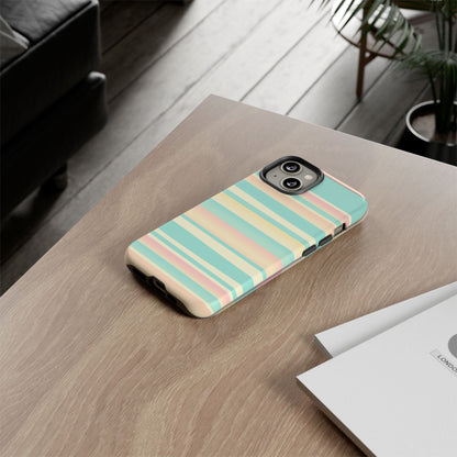 Pastel Striped Tough Phone Case — Mint, Peach & Cream Protective Cover