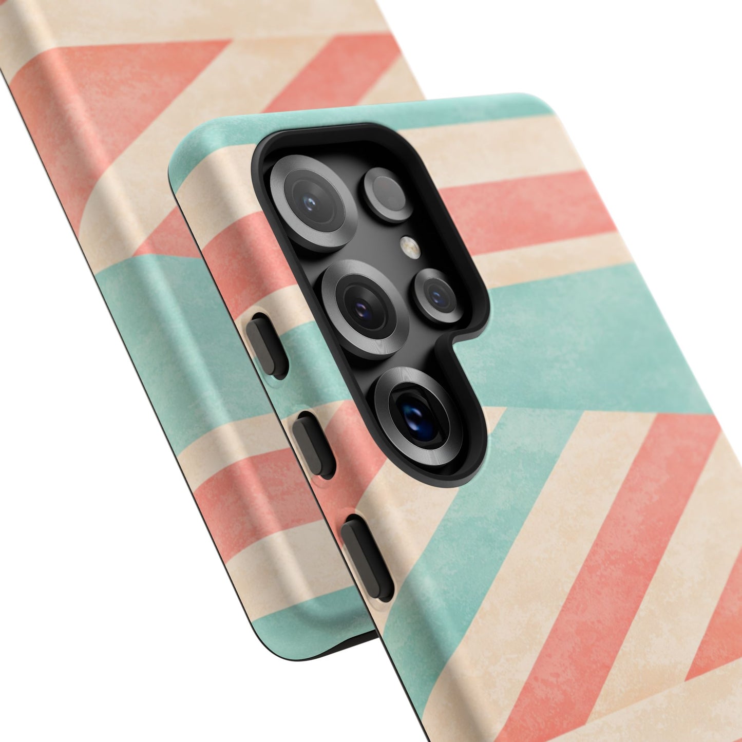Pastel Stripes Tough Phone Case – Retro Coral & Teal Protective Cover