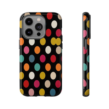 Polka Dot Tough Phone Case – Colorful Retro Dots on Black