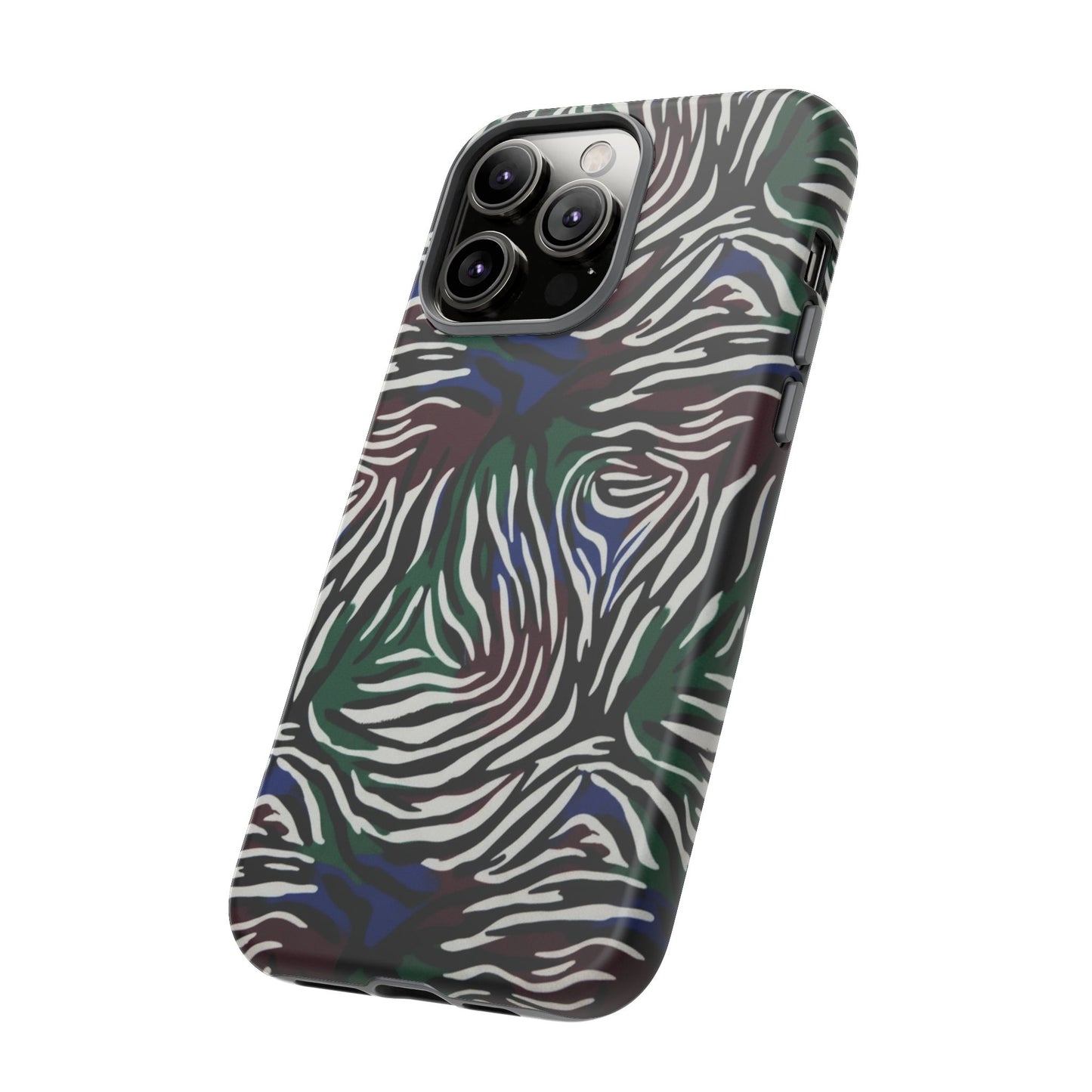 Zebra Camo Tough Phone Case – Green & Blue Animal Print Protective Cover