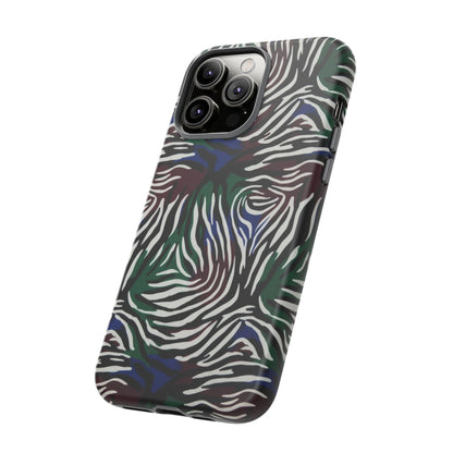 Zebra Camo Tough Phone Case – Green & Blue Animal Print Protective Cover