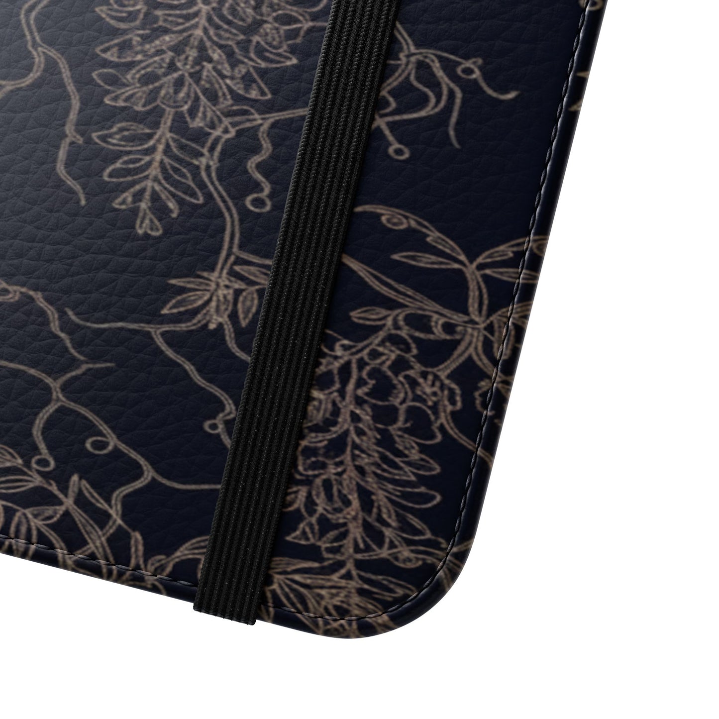 Botanical Noir Flip Phone Case — Dark Floral Wallet Cover with Card Slots