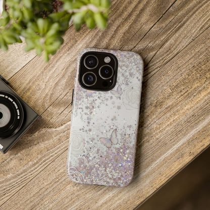 Butterfly Glitter Tough Phone Case — Floral Sparkle Protective Case