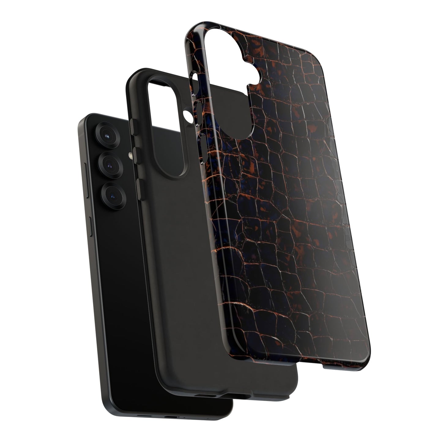 Croc-Embossed Tough Phone Case — Shockproof Black Alligator Texture
