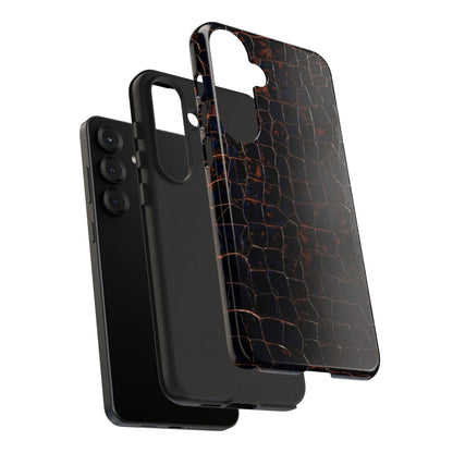 Croc-Embossed Tough Phone Case — Shockproof Black Alligator Texture