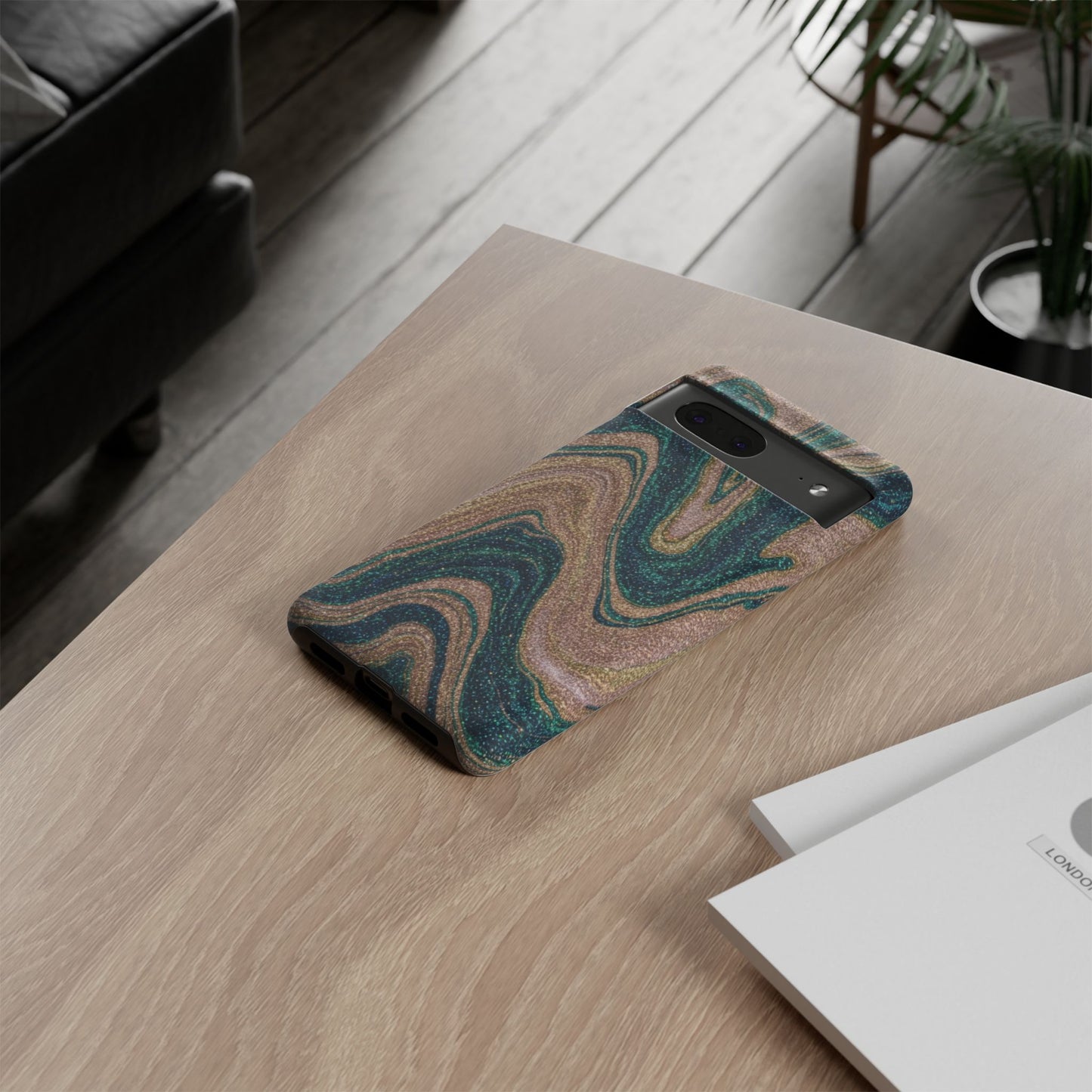 Marbled Teal & Gold Phone Case — Glitter Swirl Tough Case