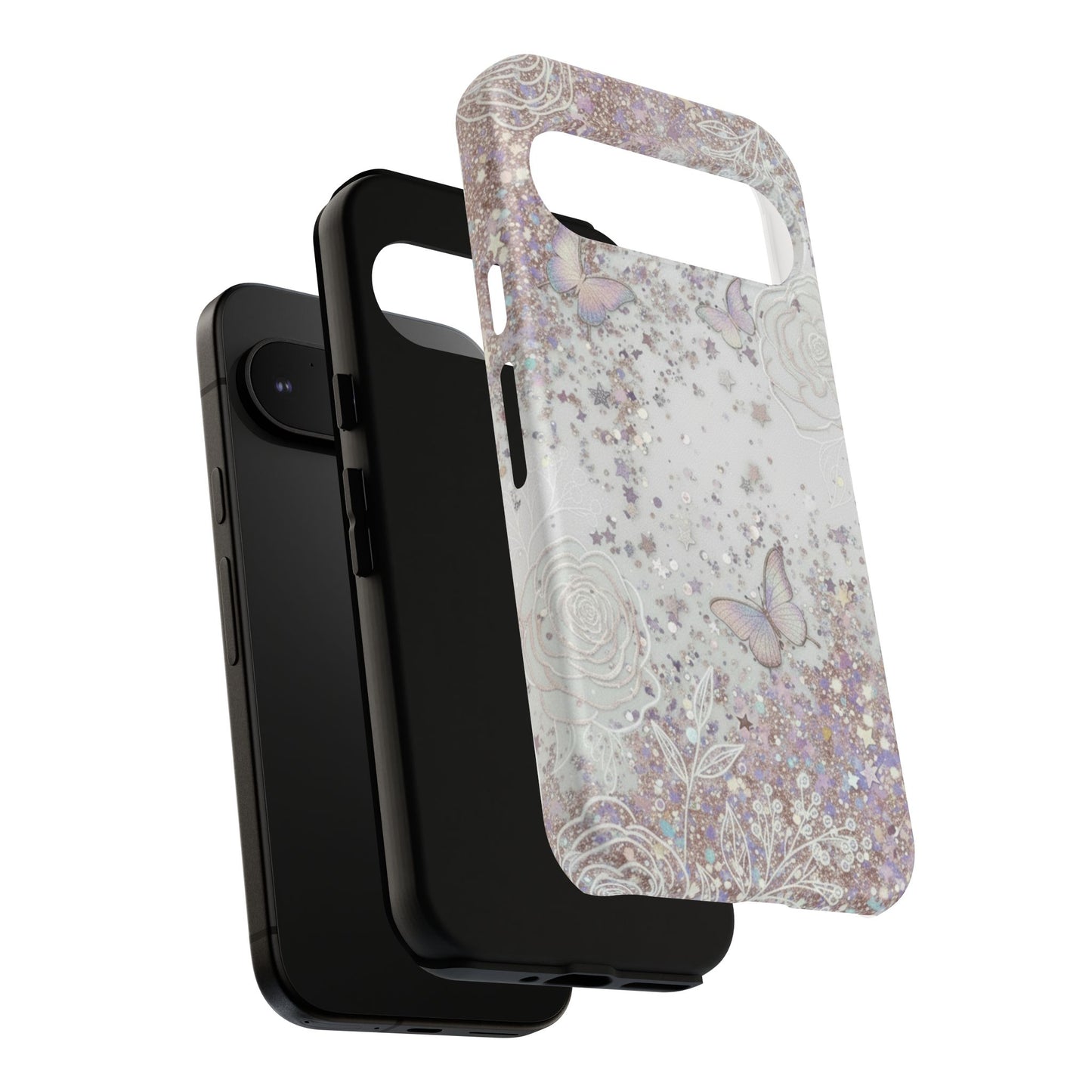 Butterfly Glitter Tough Phone Case — Floral Sparkle Protective Case