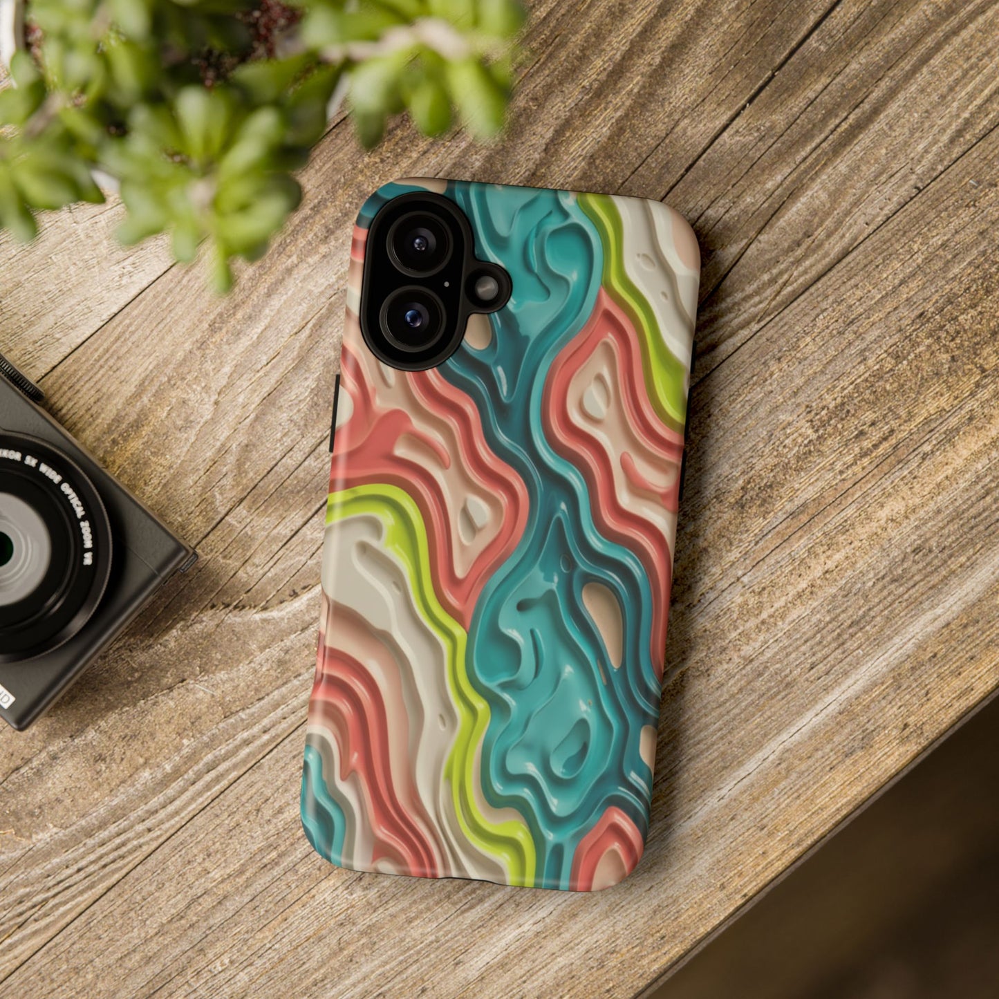 Abstract Contour Phone Case — Colorful Topographic Pattern Tough Case